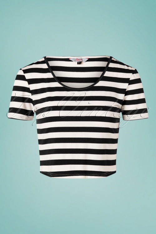 Banned Retro - Land Ahoy Crop T-Shirt Années 50 en Noir et Blanc