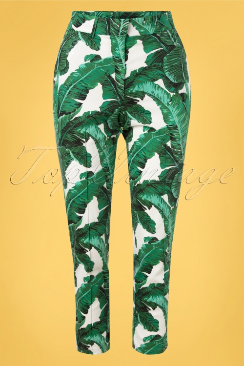Banned Retro - 50s Tropical Leaves Trousers in Green 2