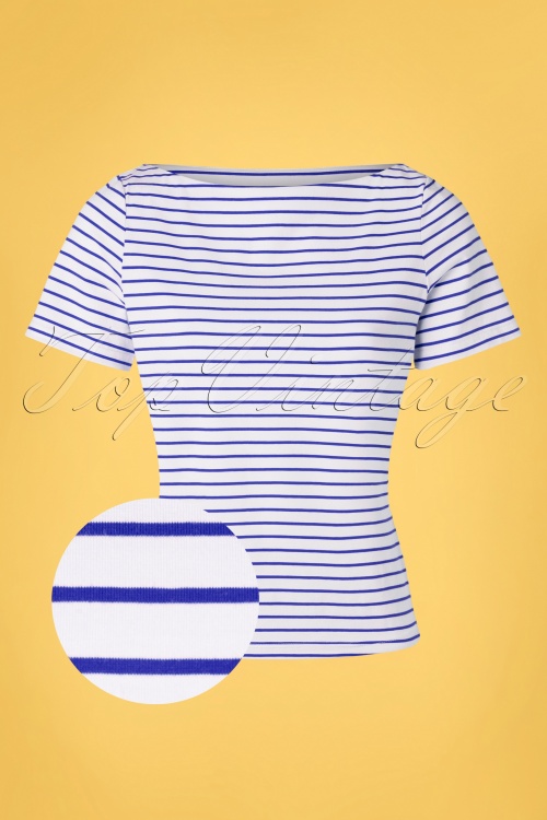 Banned Retro - 60s Italy Sail Striped Top in Blue and White