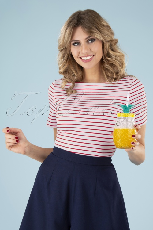 Banned Retro - Italy Sail Striped Top in Rot und Weiß