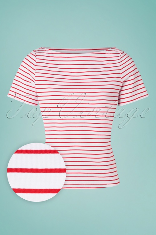 Banned Retro - Italy Sail Striped Top in Rot und Weiß 2