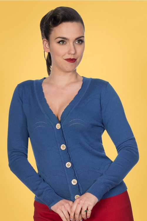 Banned Retro - 50s June Pointelle Cardigan in Blue 2