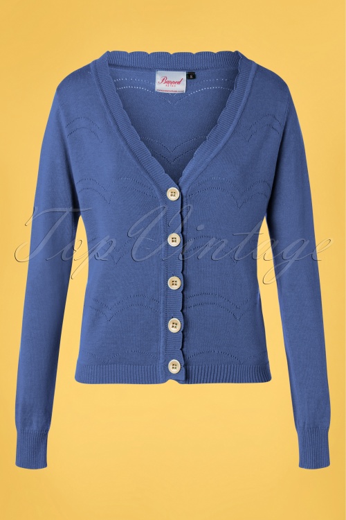 Banned Retro - 50s June Pointelle Cardigan in Blue