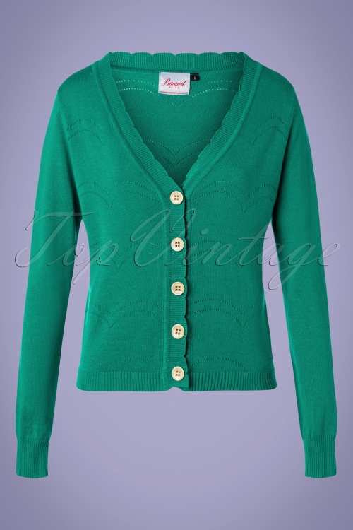 Banned Retro - 50s June Pointelle Cardigan in Green