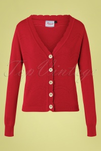 Banned Retro - 50s June Pointelle Cardigan in Red