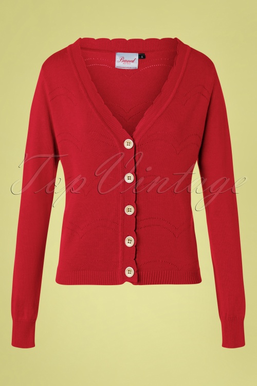 Banned Retro - 50s June Pointelle Cardigan in Red