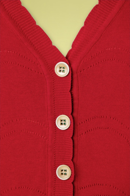 Banned Retro - 50s June Pointelle Cardigan in Red 3