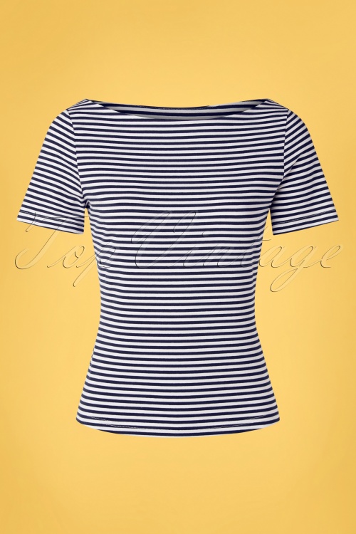 Banned Retro - 60s Sally Striped Top in Navy and White