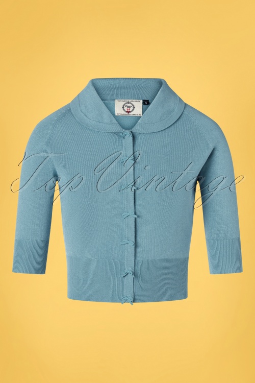 Banned Retro - 40s April Bow Cardigan in Baby Blue