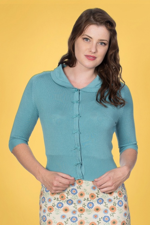 Banned Retro - 40s April Bow Cardigan in Baby Blue 2
