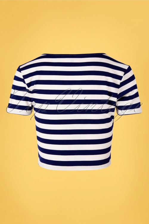 Banned Retro - Land Ahoy Crop T-Shirt Années 50 en Bleu Marine et Blanc 2