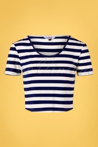 Banned Retro - 50s Land Ahoy Crop T-Shirt in Navy and White