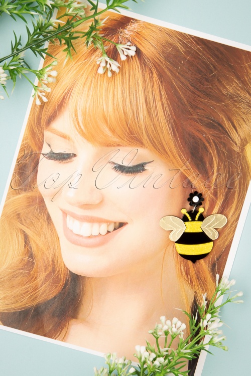 Collectif Clothing - Bumble Bees Earrings Années 50 en Jaune et Noir 2