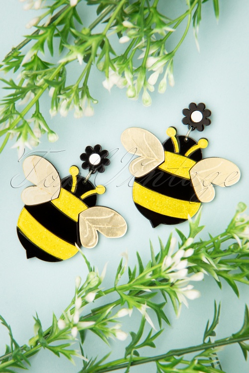 Collectif Clothing - Bumble Bees Earrings Années 50 en Jaune et Noir