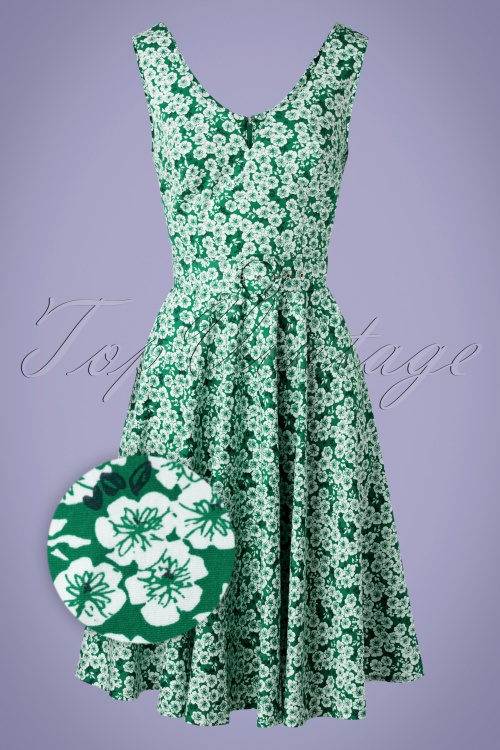 Timeless - Selene Swing Dress Années 50 en Vert Fleuri