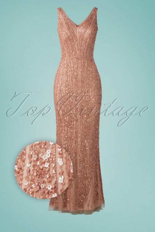 GatsbyLady - 20s Sophie Sequin Maxi Dress in Rose Gold
