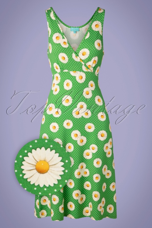 LaLamour - 70s Flared Daisy Dress in Green 2