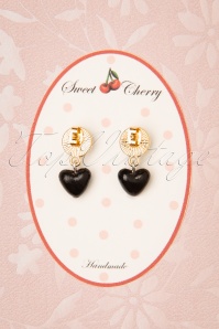 Sweet Cherry - 50s Pearl Heart Earrings in Black and Gold 3