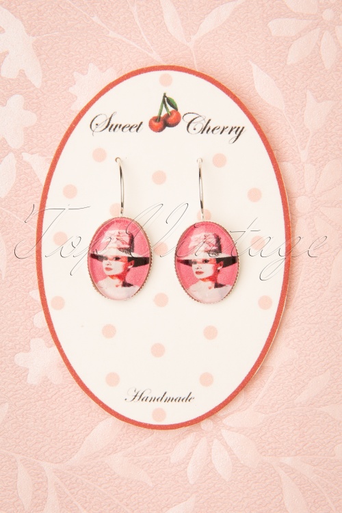 Sweet Cherry - 50s Audrey Portrait Drop Earrings in Pink