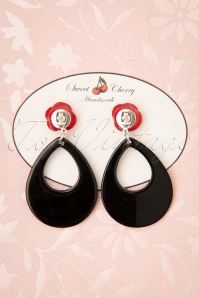Sweet Cherry - Polkadot Rose Drop Earrings Années 50 en Noir 3