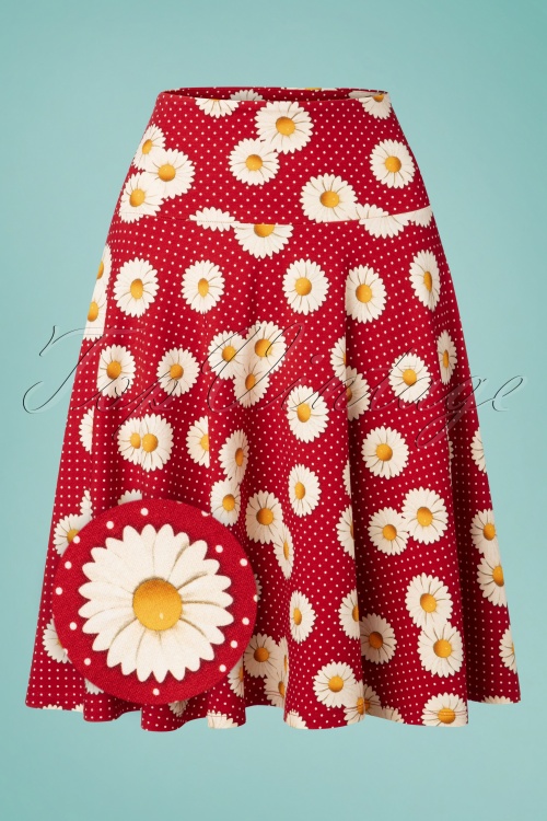 LaLamour - 70s Daisy Circle Skirt in Polka Red