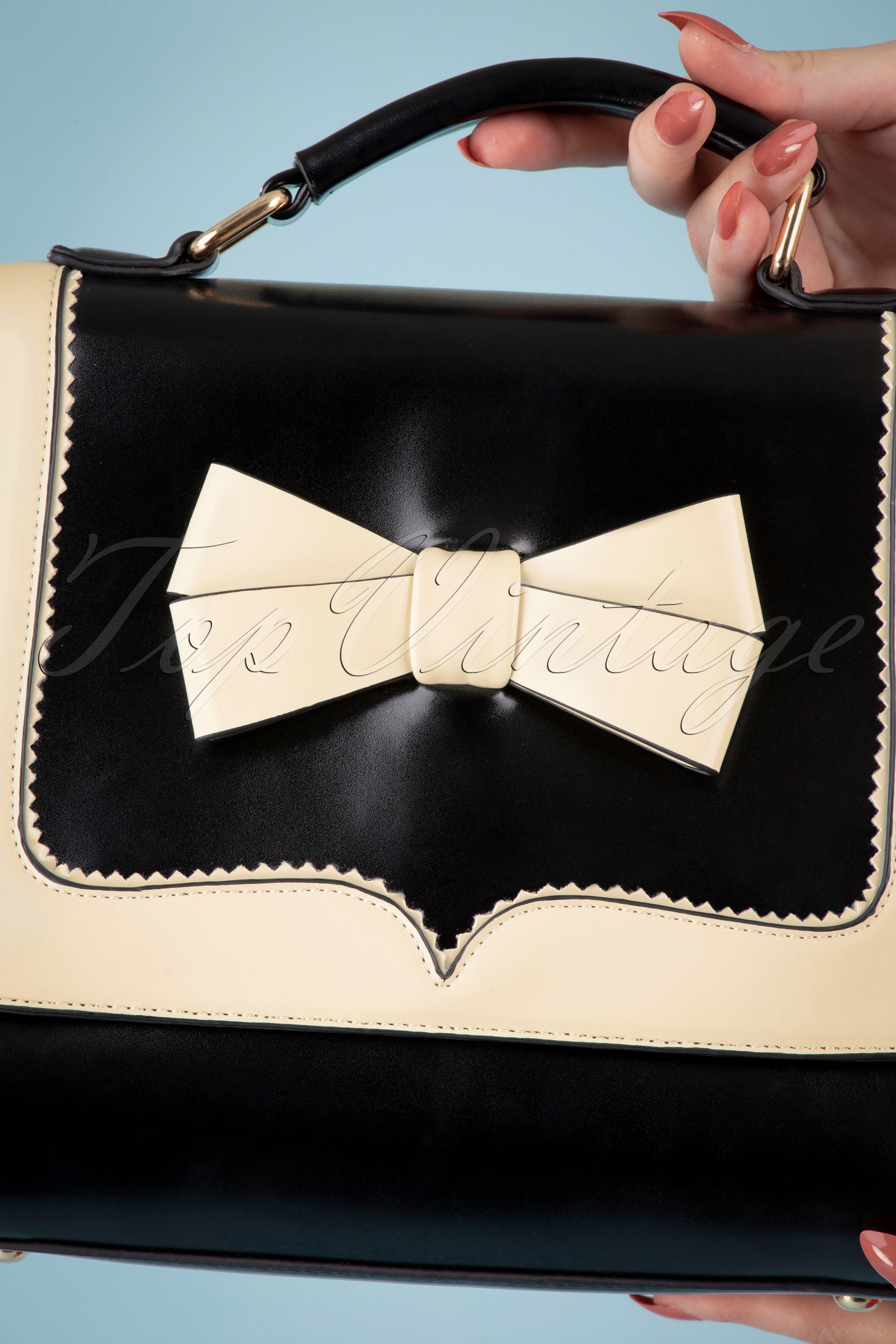 Banned Retro - Chelsea handtas met witte strik in zwart 2