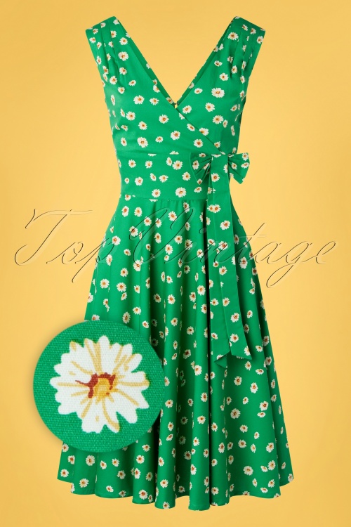 Timeless - TopVintage exclusive ~50s Ashley Floral Swing Dress in Green 2