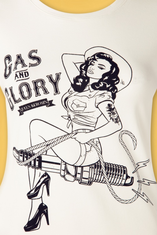 Queen Kerosin - Gas And Glory T-Shirt Années 50 en Blanc Cassé 3
