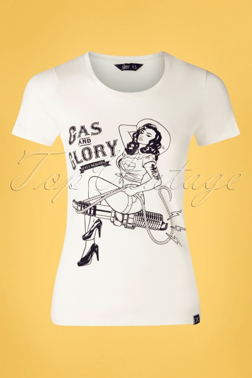 Queen Kerosin - Gas And Glory T-Shirt Années 50 en Blanc Cassé