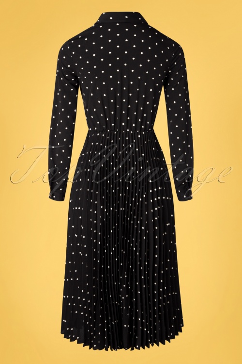 Closet London - 50s Penelope Polkadot Pleated Shirt Dress in Black 6