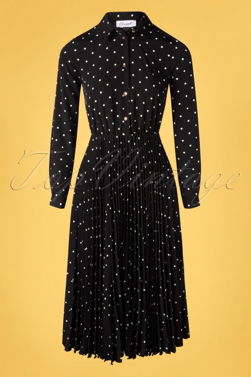 Closet London - 50s Penelope Polkadot Pleated Shirt Dress in Black 2