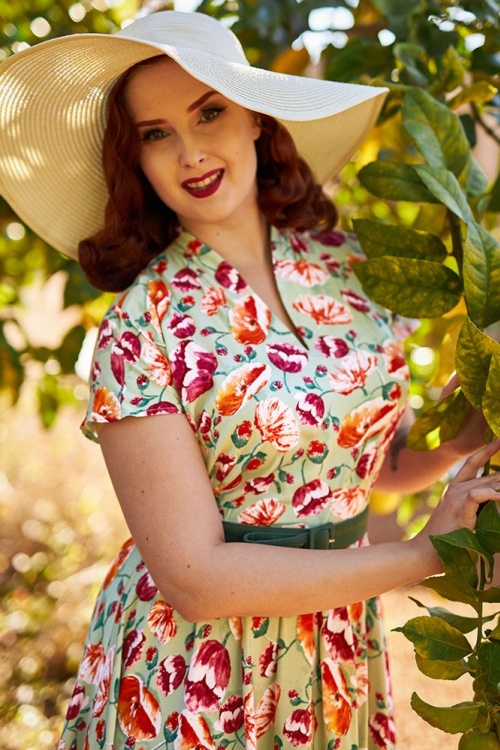 Miss Candyfloss - Acilia Swing-Kleid in mintgrünem Blumenmuster