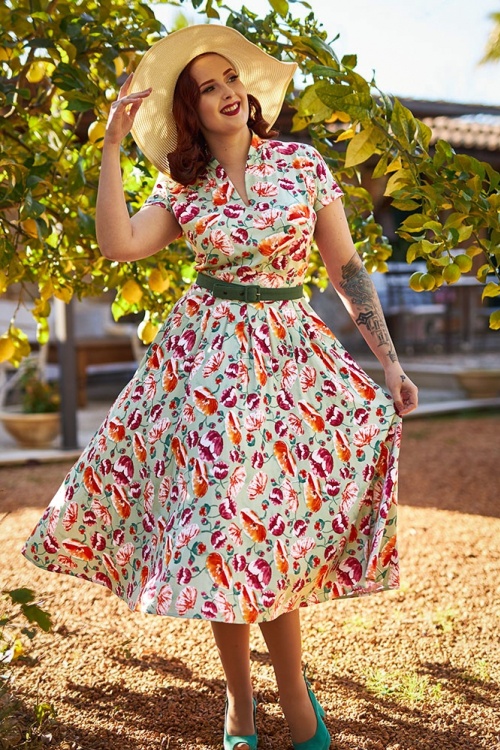 Miss Candyfloss - Acilia Swing-Kleid in mintgrünem Blumenmuster 2