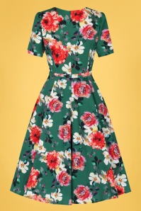 Hearts & Roses - 50s Pamela Floral Swing Dress in Green 4