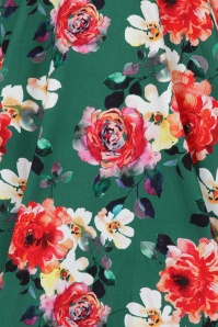 Hearts & Roses - 50s Pamela Floral Swing Dress in Green 5