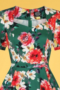 Hearts & Roses - 50s Pamela Floral Swing Dress in Green 3