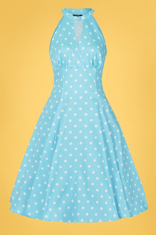 Hearts & Roses - 50s Dotty Polkadot Swing Dress in Light Blue 2