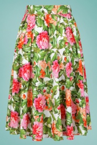 Hearts & Roses - 50s Francine Floral Swing Skirt in Green and Pink  3