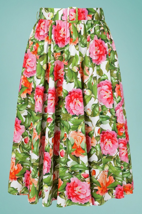 Hearts & Roses - Francine Floral Swing Skirt Années 50 en Vert et Rose 2