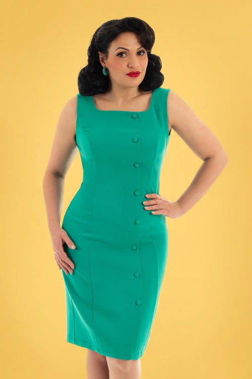 Hearts & Roses - Diana Wiggle Dress Années 50 en Turquoise 2