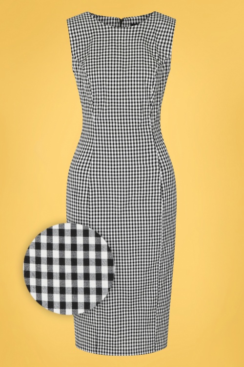Hearts & Roses - 50s Gabrielle Gingham Wiggle Dress in Black and White