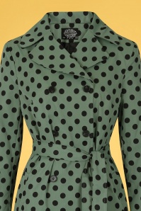 Hearts & Roses - 50s Nancy Polkadot Trench Coat in Green 3