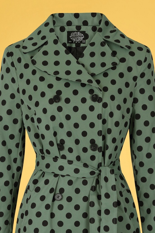 Hearts & Roses - 50s Nancy Polkadot Trench Coat in Green 3