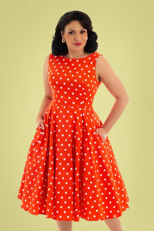 Hearts & Roses - 50s Sandy Polkadot Swing Dress in Red
