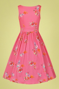 Hearts & Roses - 50s Polly Floral Swing Dress in Pink 5