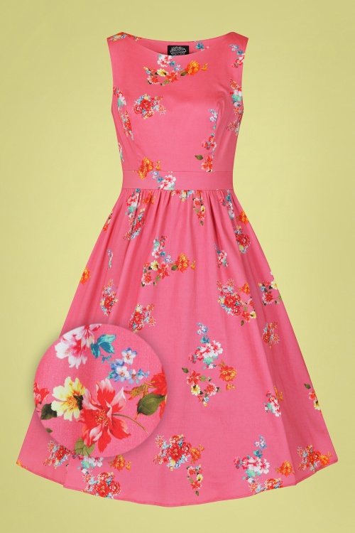 Hearts & Roses - 50s Polly Floral Swing Dress in Pink 2