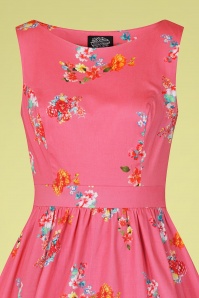 Hearts & Roses - 50s Polly Floral Swing Dress in Pink 3