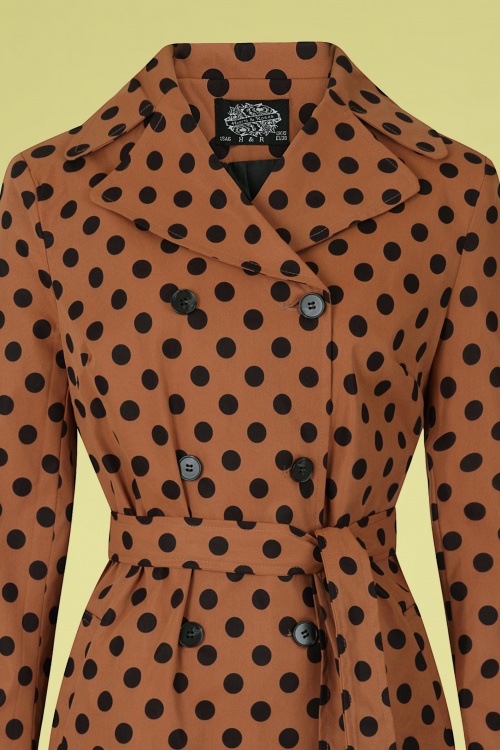 Hearts & Roses - 50s Nancy Polkadot Trench Coat in Brown 2
