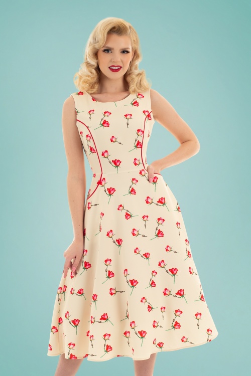 Hearts & Roses - 50s Sorella Summer Swing Dress in Cream