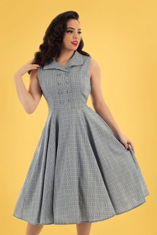Hearts & Roses - 50s Christine Check Swing Dress in Grey